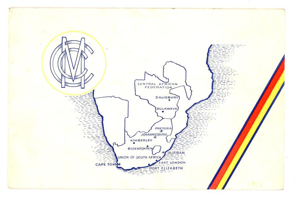 M.C.C. tour of South Africa 1956/57. Official M.C.C. Christmas card from the tour of South Africa