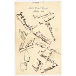 England Test team 1971. Page on Lord's Cricket Ground notepaper signed in black ink by twelve