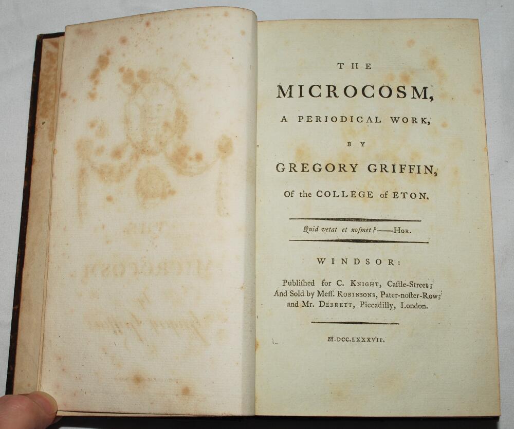 'The Microcosm, a Periodical Work'. Edited by Gregory Griffin of the College of Eton. Windsor - Image 2 of 3