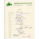 Australian Tour to England 1977. Official autograph sheet fully signed in different coloured inks by