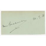 Don Bradman. Very nice signature in black ink of Bradman on trimmed album page, dated in Bradman's