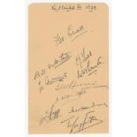 Kent C.C.C. 1939. Album page very nicely signed in pencil by ten members of the Somerset team.