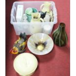 A box of miscellaneous items, to include resin figure of a cockerel, glass vase, glass decanters and