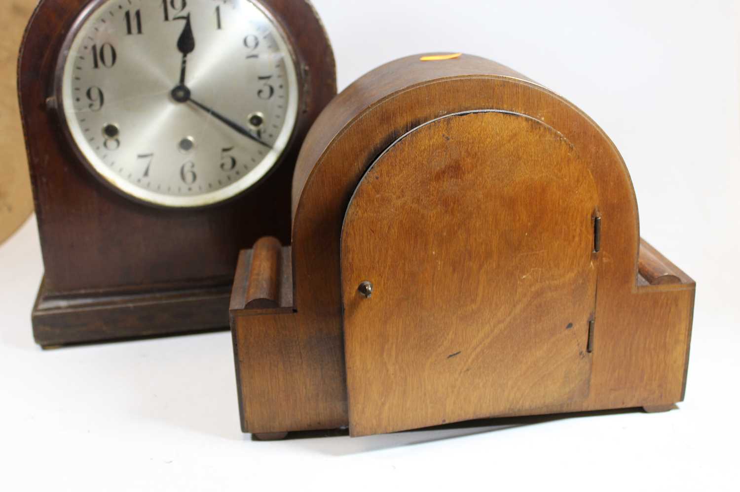 A 1930s oak cased eight day mantel clock, maker Enfield, the silvered dial showing Arabic - Image 3 of 9