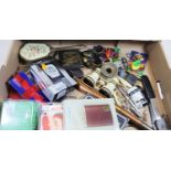 A collection of miscellaneous items, to include pocket cigarette case, opera glasses, hip flask etc