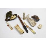 A collection of miscellaneous items, to include a Meerschaum pipe, the bowl carved with rearing