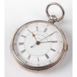 A late Victorian gents silver cased pocket chronograph, having unsigned but numbered white enamel