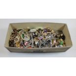 A box of miscellaneous modern costume jewellery, to include faux pearl necklaces, paste set