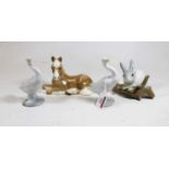 A Lladro Spanish porcelain figure of a juvenile rabbit perched on a branch, having printed mark