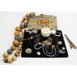 A collection of miscellaneous items, to include a lady's purse, wooden beaded necklace, pocket watch