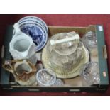 A box of miscellaneous china and glassware, to include a Victorian salt-glazed stoneware two-tone