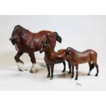 A Beswick figure of a shire horse (large action shire), model No.2578 in brown matt finish, h.