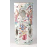 A Chinese famille rose hexagonal vase, enamel decorated with figure landscape scenes, all heightened