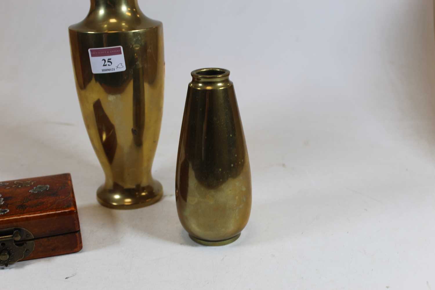 A Chinese style brass vase, of shouldered baluster form, h.22cm; together with one other similar - Image 2 of 10