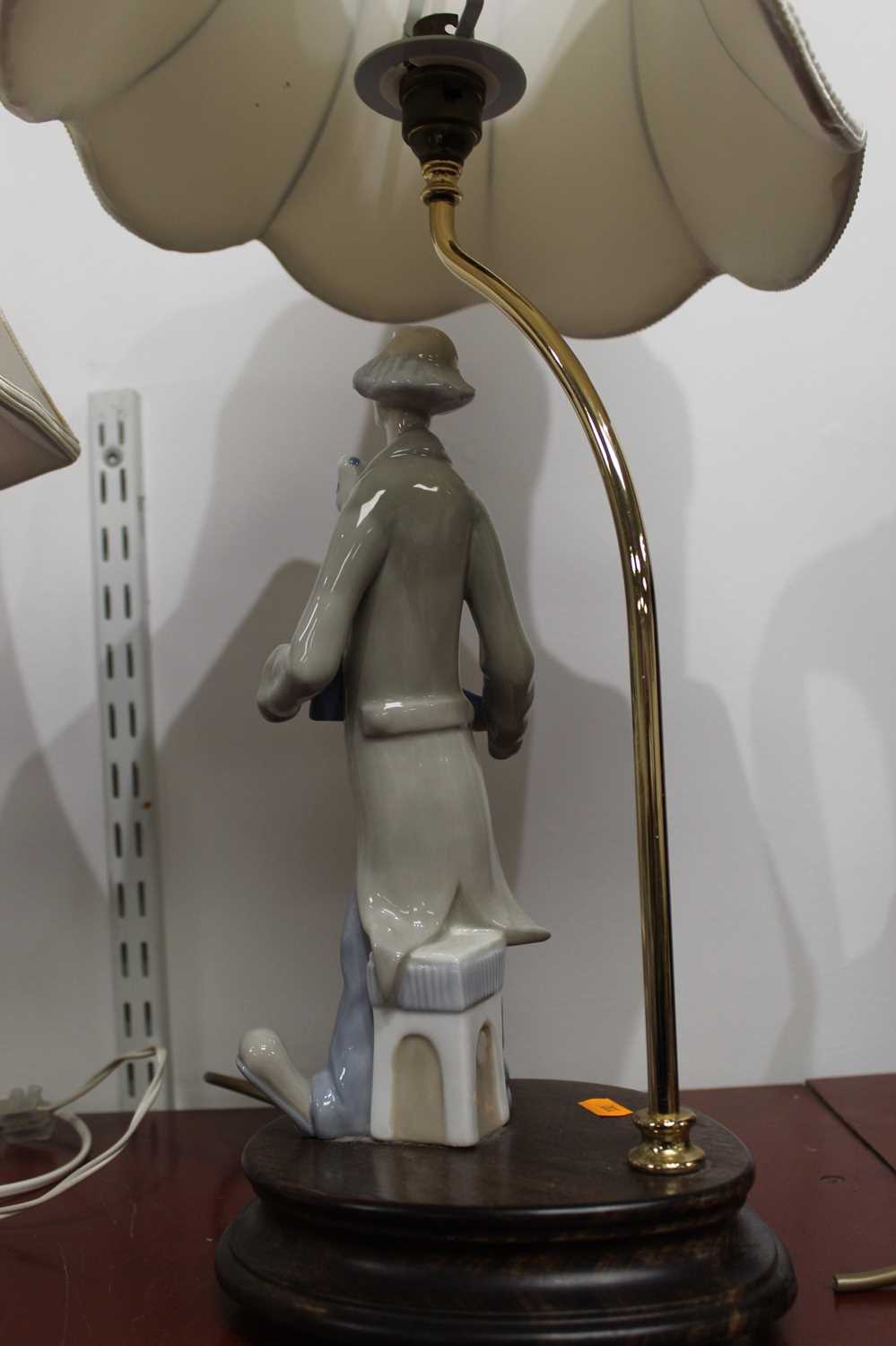 A Nao Spanish porcelain lamp base in the form of a girl against a tree with a puppy at her feet, - Image 7 of 7