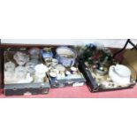 Four boxes of miscellaneous china and glassware to include Victorian blue & white transfer decorated