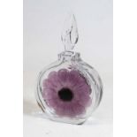 A Daum French glass decanter and stopper, of slab-sided circular form, decorated with a purple