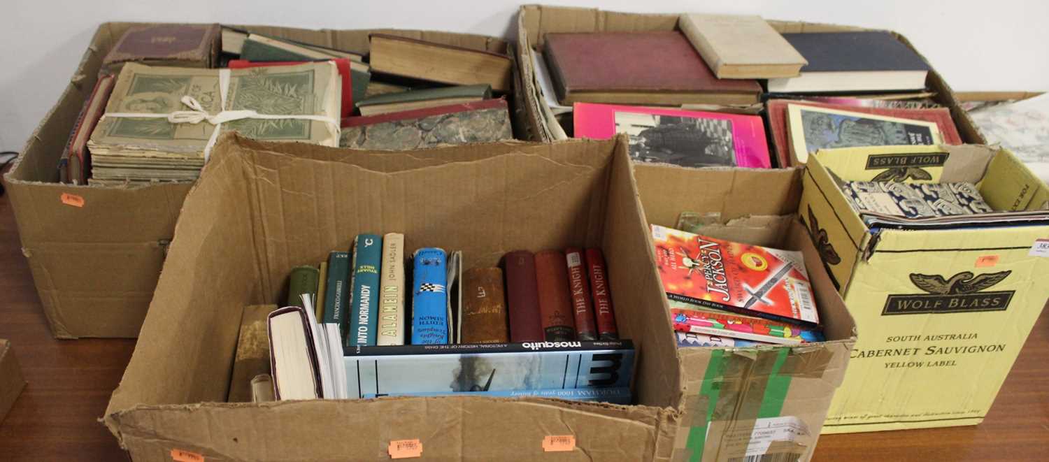 Five boxes of miscellaneous books, to include John Sadler's Alamein, Stuart Hill's By Tank Into