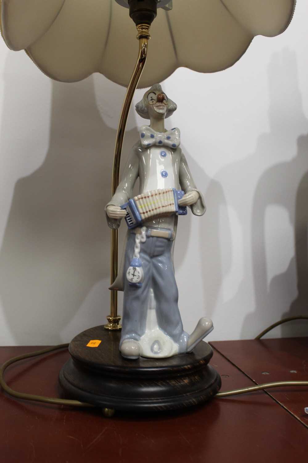 A Nao Spanish porcelain lamp base in the form of a girl against a tree with a puppy at her feet, - Image 6 of 7