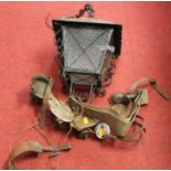 A collection of miscellaneous items, to include hanging lantern and a pair of roller-skates