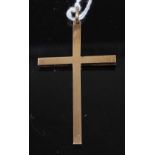 A 9ct gold cross pendant with pendant bale, undecorated, 9.1g, 51mm (excluding bale)Condition