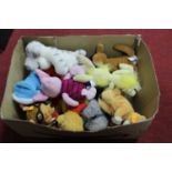 A box of assorted loose Walt Disney Winnie the Pooh soft toys to include Pooh, Piglet, Roo, etc