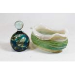 A Mdina glass paperweight, h.12cm; together with a Loetz style iridescent glass vase, having