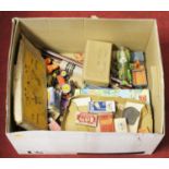 A box of miscellaneous items, to include Rupert annuals, loose and playworn diecast toy vehicles etc