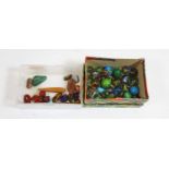 A small collection of loose semi-precious stones; together with a small collection of glass
