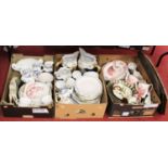 Three boxes of miscellaneous china, to include Devon Mottoware hors d'oeuvres dish, transfer printed