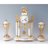 A mid-19th century French white marble and gilt brass portico clock garniture, having unsigned