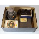 A collection of miscellaneous items, to include a hand lantern, stereoscopic viewer etc