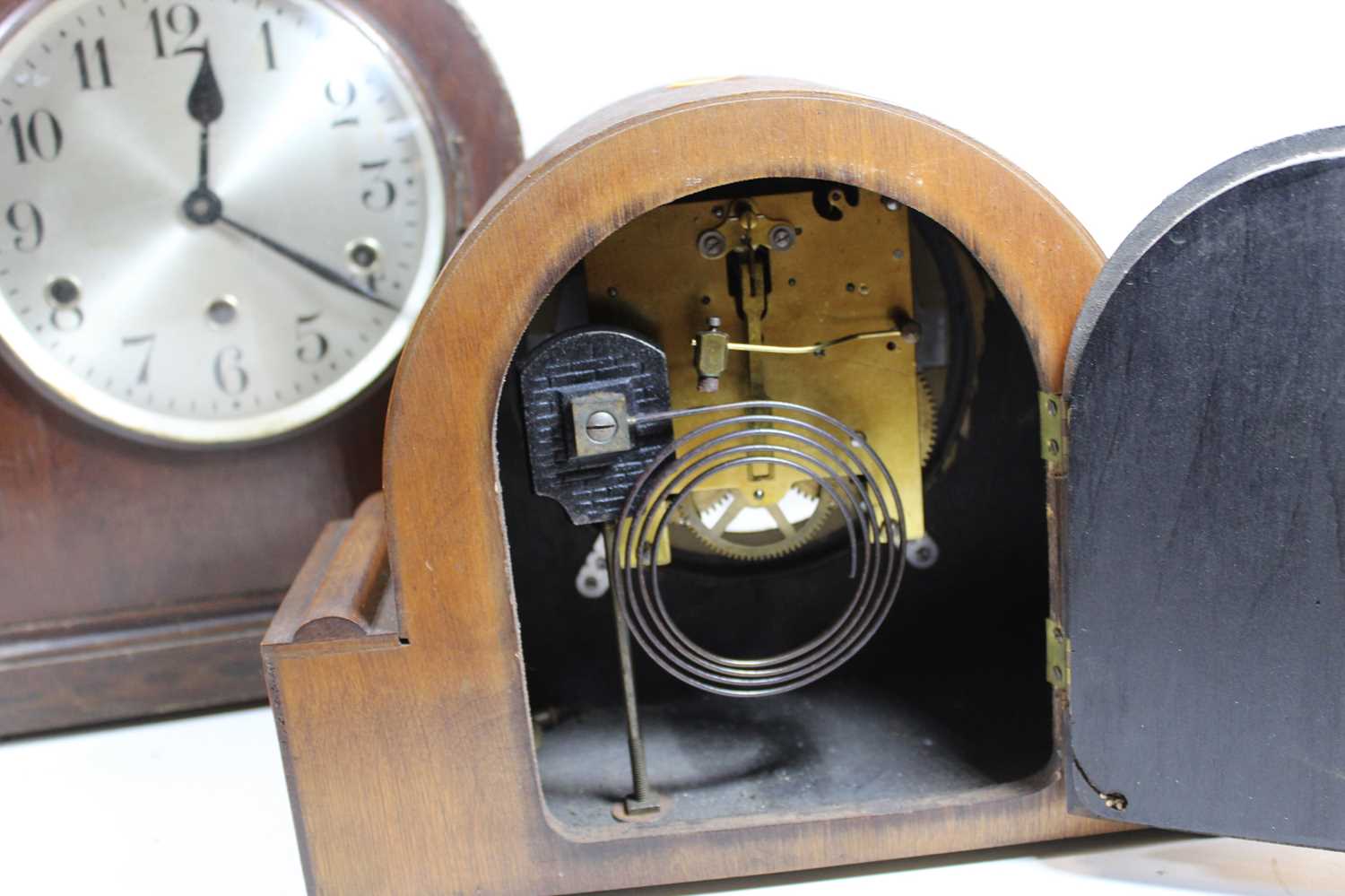 A 1930s oak cased eight day mantel clock, maker Enfield, the silvered dial showing Arabic - Image 4 of 9