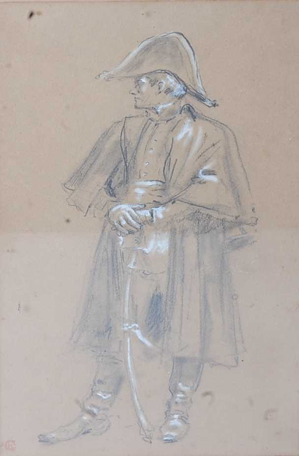 Ernest Crofts (1847-1911) - Portrait of a Cavalry Officer in standing pose, pencil, heightened - Image 6 of 6