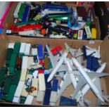 Two boxes of modern issue plastic commercial vehicles and aeroplanes