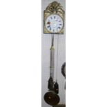 A 19th century French hanging vineyard clock, the enamelled convex dial with embossed floral brass