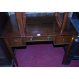 A circa 1900 provincial oak three drawer lowboy, on square tapering supports, w.85cm