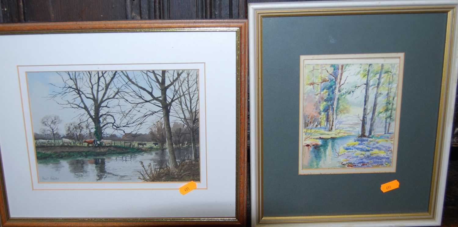 Assorted pictures and prints, to include Paul Franks - Cattle beside the river, watercolour; Still