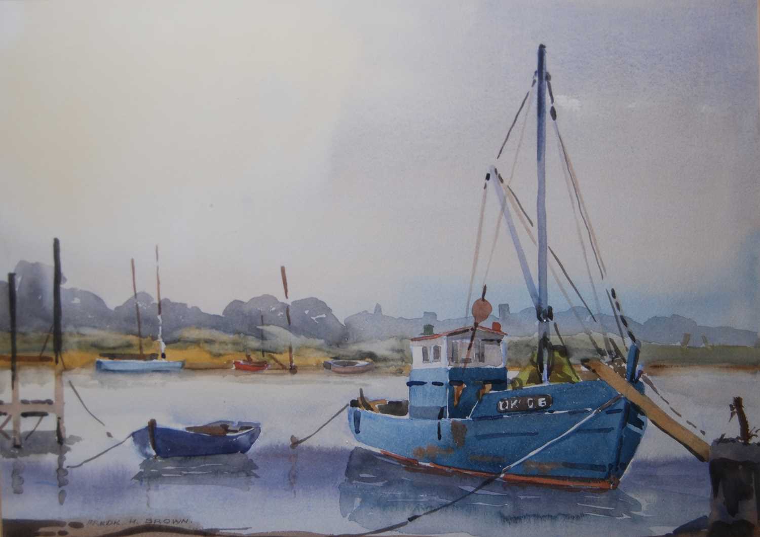 Frederick Brown - Boats at anchor, watercolour, 32 x 45cm; and three other boating watercolours by - Image 4 of 4