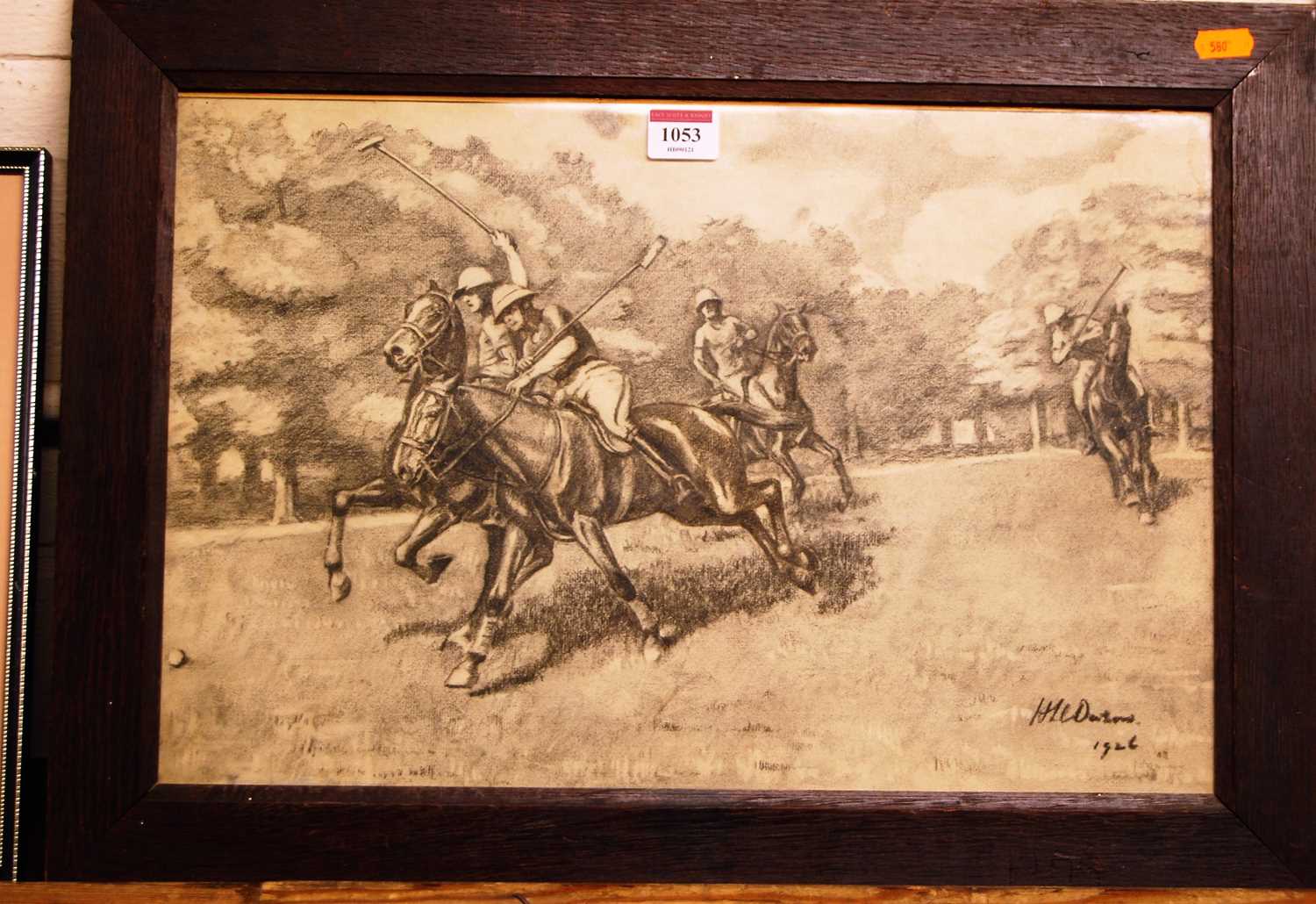 Early 20th century English school - The Polo match, charcoal, indistinctly signed and dated 1926