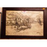 Early 20th century English school - The Polo match, charcoal, indistinctly signed and dated 1926