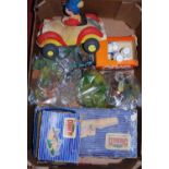 One box containing a Hornby 00 through station, a D1 level crossing, various 00 accessories, and a