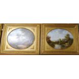 K Adams - Pair; River and Landscape scenes, oil on panels, each framed as ovals, 40 x 50cm