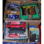 Three boxes of mixed modern issue trains to include Lonestar N gauge track and accessorie,s Hornby