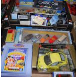 Two boxes of modern issue diecast to include Bburago Volkswagen Beetle, Corgi Chipperfields Circus