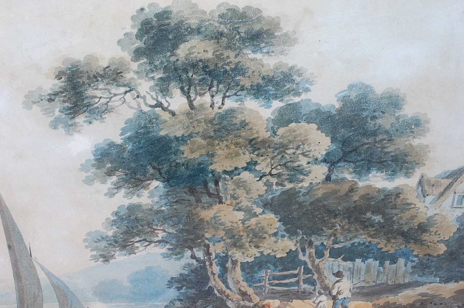 George Morland (1763-1804) - Coastal scene with figures and dog, watercolour, signed with GM - Image 5 of 7