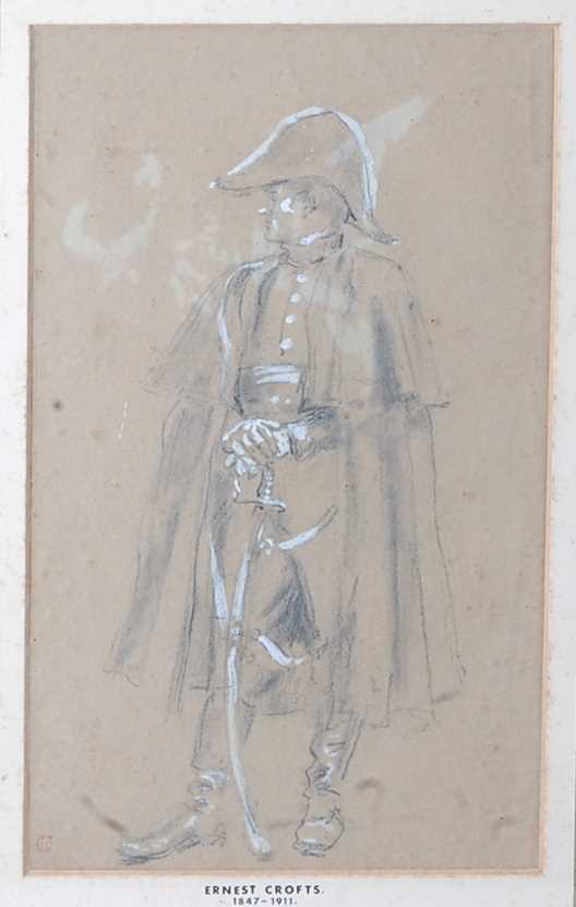 Ernest Crofts (1847-1911) - Portrait of a Cavalry Officer in standing pose, pencil, heightened - Image 5 of 6