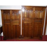 Lock of London - a linenfold moulded oak double door wardrobe, w.126cm; together with a matching