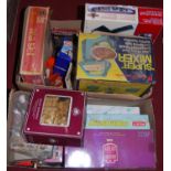 Two boxes of modern toys including a Lucy Homemaker Supermixer, a Merit Chemistry set, a modern