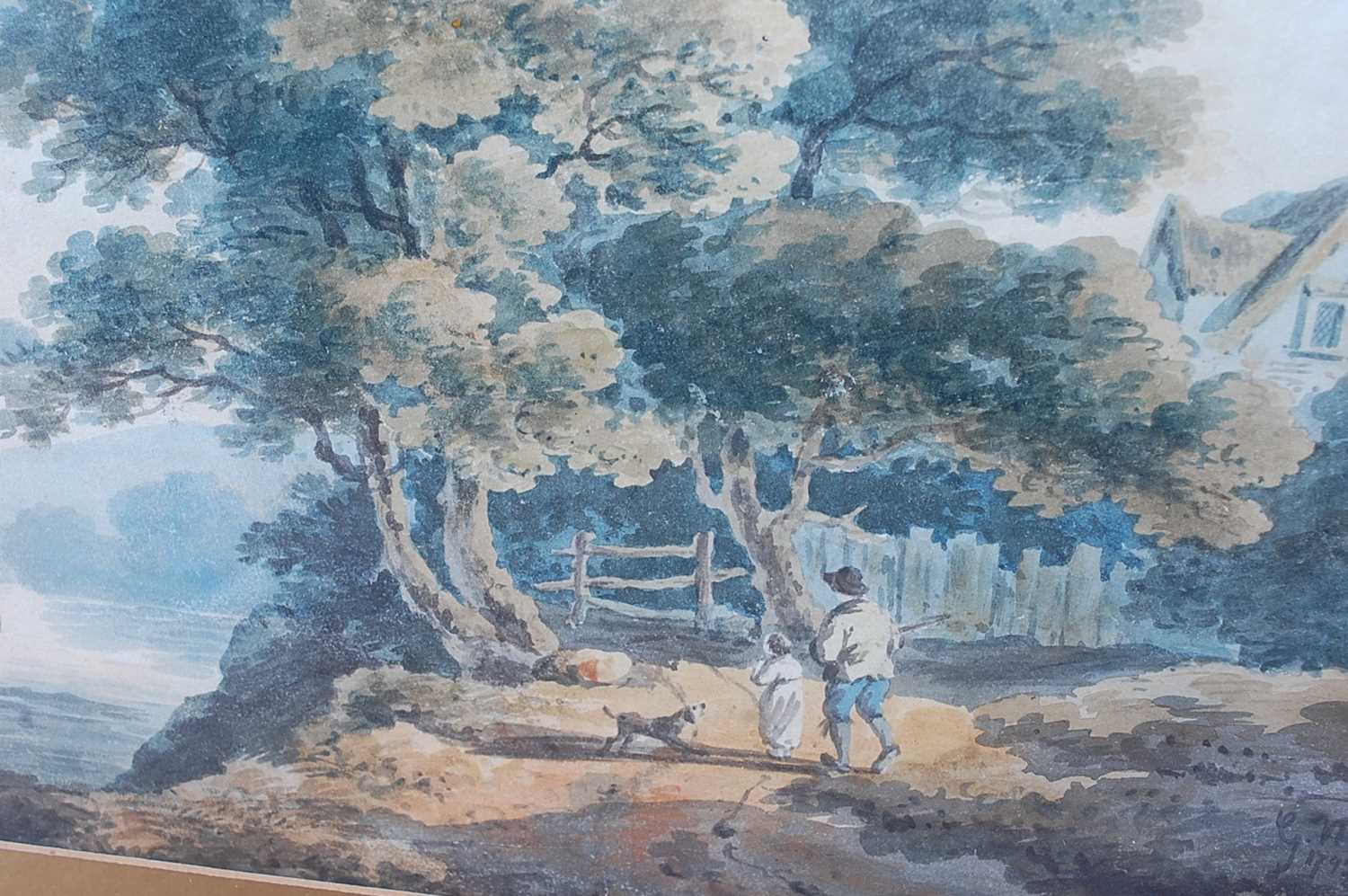 George Morland (1763-1804) - Coastal scene with figures and dog, watercolour, signed with GM - Image 3 of 7